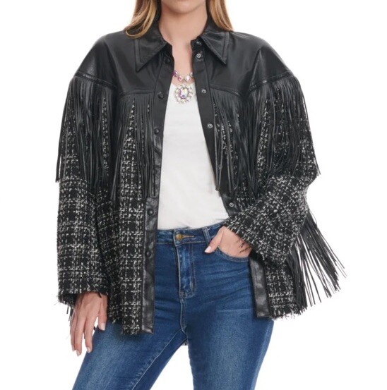 NWD Dictionary Black/White Woven Plaid Faux Leather Fringed