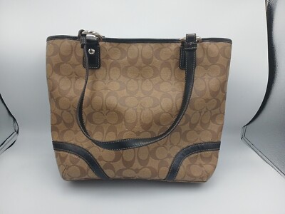 Coach F18917 Peyton Tote Tan Khaki Signature PVC Brown Trim 