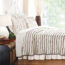 Twin size 100 Cotton Ruffle Stripes Quilt Set - Machine Washable