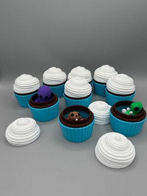 3D Printed Chocolate Cupcake with Mystery Mini Articulating Toys