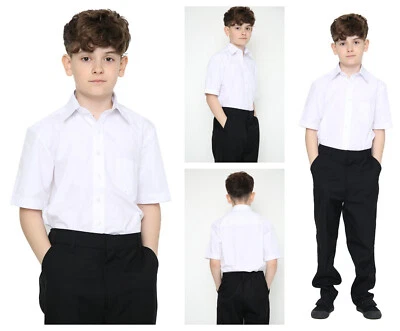 LINENGALAXY Plus Fit kurzärmeliges Hemd Jungen weiß Schuluniform Polybaumwolle Größen 3 bis 18