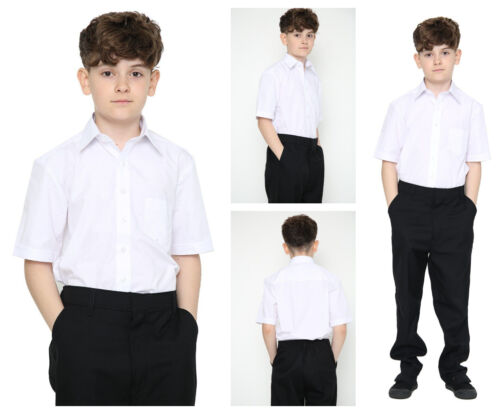 Plus Fit Short Sleeve Boys White School Uniform Polycotton Shirt Sizes 3 to 18 - Picture 1 of 5