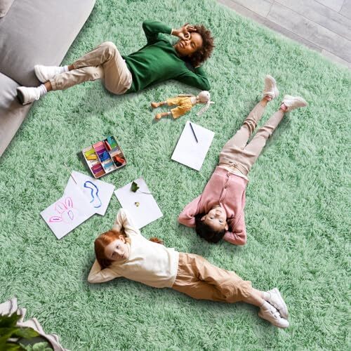 Super Fluffy Rugs for Living Room, Modern Shag Green Area 8x10 Light Green - Picture 5 of 7