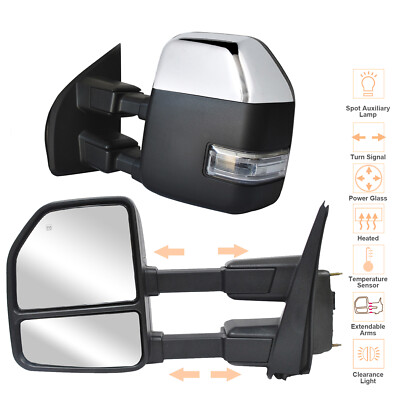 Pair Tow Mirrors Power Temp Sensor For 17-20 Ford F250 F350 F450 F550 SD Chrome