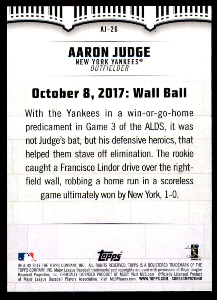 2018 Topps Aaron Judge Highlights Aaron Judge New York Yankees #AJ-26 Blue - Image 2 of 2