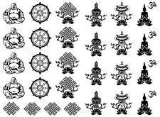Buddha Buddhism Symbols 28 Pcs 1 Inch Black Fused Glass Decals