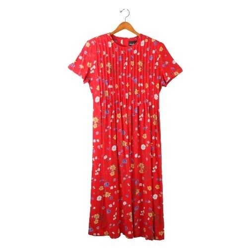 Positive Attitude Vintage 90's Floral Red Pleated… - image 1