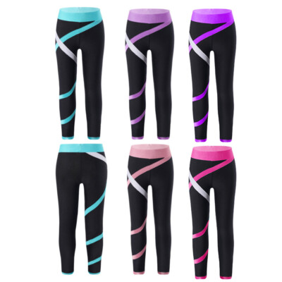 Sport Leggings Kinder Mädchen Farbblock Yoga Eislaufen Wettbewerb Hose Tanzhose