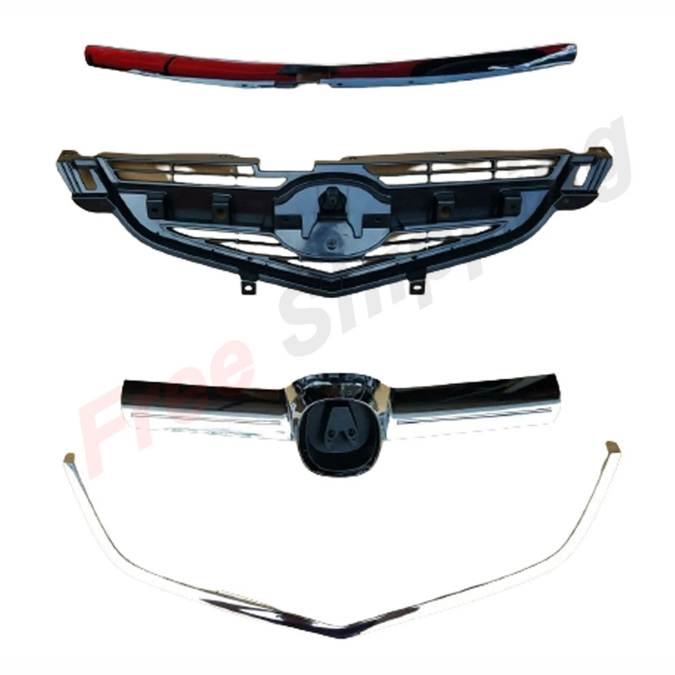 For 2004-06 ACURA TL Front Center Upper Bumper Lower Grille Hood Molding Set 4Pc Foto 2 de 4