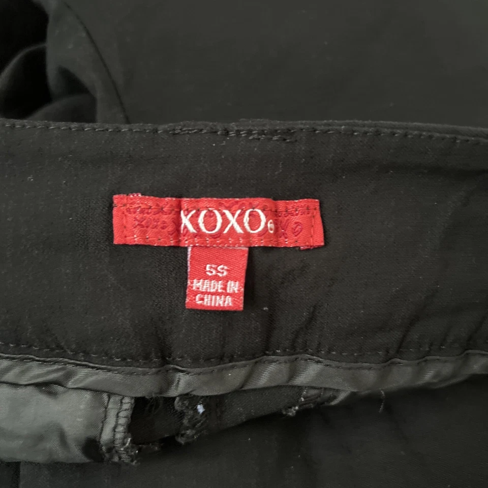 XOXO Y2K Flare Pants Womens Sz 5S Bellbottoms Black Stretchy Flat Front Low Rise - Image 4 of 4