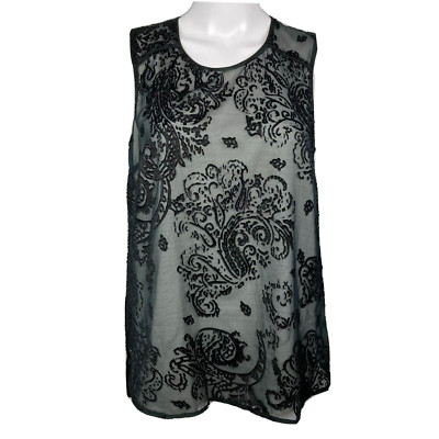 The Limited Shirt Womens Sz S Black Paisley Lace Sleeveless Lined Keyhole Back