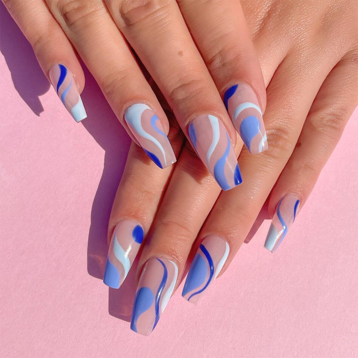 Almond Round Wavy False Nails Stiletto Fake Full Cover French Ballerina  Tips | eBay
