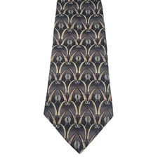 GEOFFREY BEENE Tie Men's Silk Necktie Black Tan Abstract 58" x 4" MADE IN USA