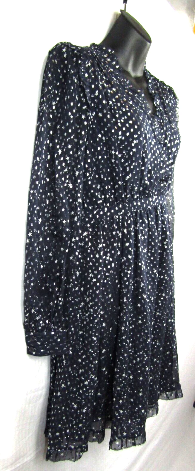 Abito Kate Spade Night Sky stelle metallizzate seta taglia 2 blu argento manica lunga