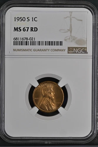 1950-S 1C RD Lincoln Wheat One Cent NGC MS67RD  6811678-021