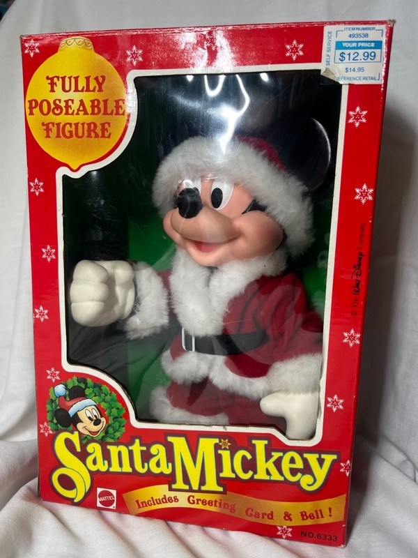 VTG IOP ARCO MATTEL SANTA MICKEY DISNEY CHRISTMAS POSEABLE FIGURE W/ BELL & CARD