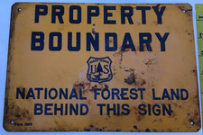 Vintage US Forest Service PROPERTY BOUNDARY National Forest Metal Sign Og 1950s