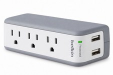 Belkin BST300bg Wall Mount Surge Protector 3 AC Outlets 2 USB Ports White/Gray
