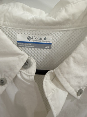 Columbia PFG Omni-Shade Men's White Button-Up Fishing Shirt L Short Sleeve