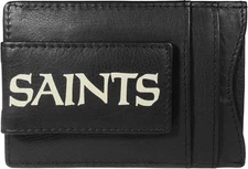New Orleans Saints Black Leather Wallet, Front Pocket Magnetic Money Clip,...