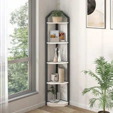 5 Tier Corner Shelf, 70” Corner Shelf Stand, Corner Bookshelf Plant Stand, St...