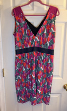 Tory Burch Floral Chiffon Sheath Dress V-Neck Sleeveless Bow Zip Back. Size L