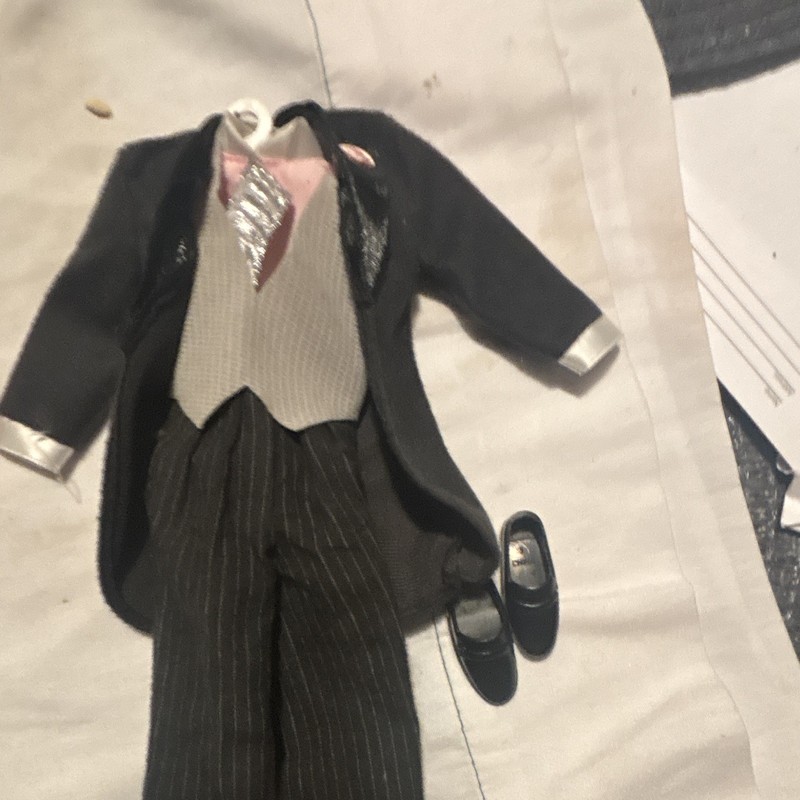 Boy Doll Formal Clothing Set Black Jacket Pink Top Gray Vest Pants Shoes