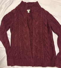 L.L. Bean Burgundy Cable Knit Full Zip Cardigan Sweater Medium Cozy Cottagecore