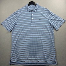 Vineyard Vines Mens Performance Polo Shirt Blue White Striped Short Sleeve L