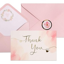 40 Gold Pink All Occasions Thank You Cards Notes Envelopes Stickers Set 4x6 New