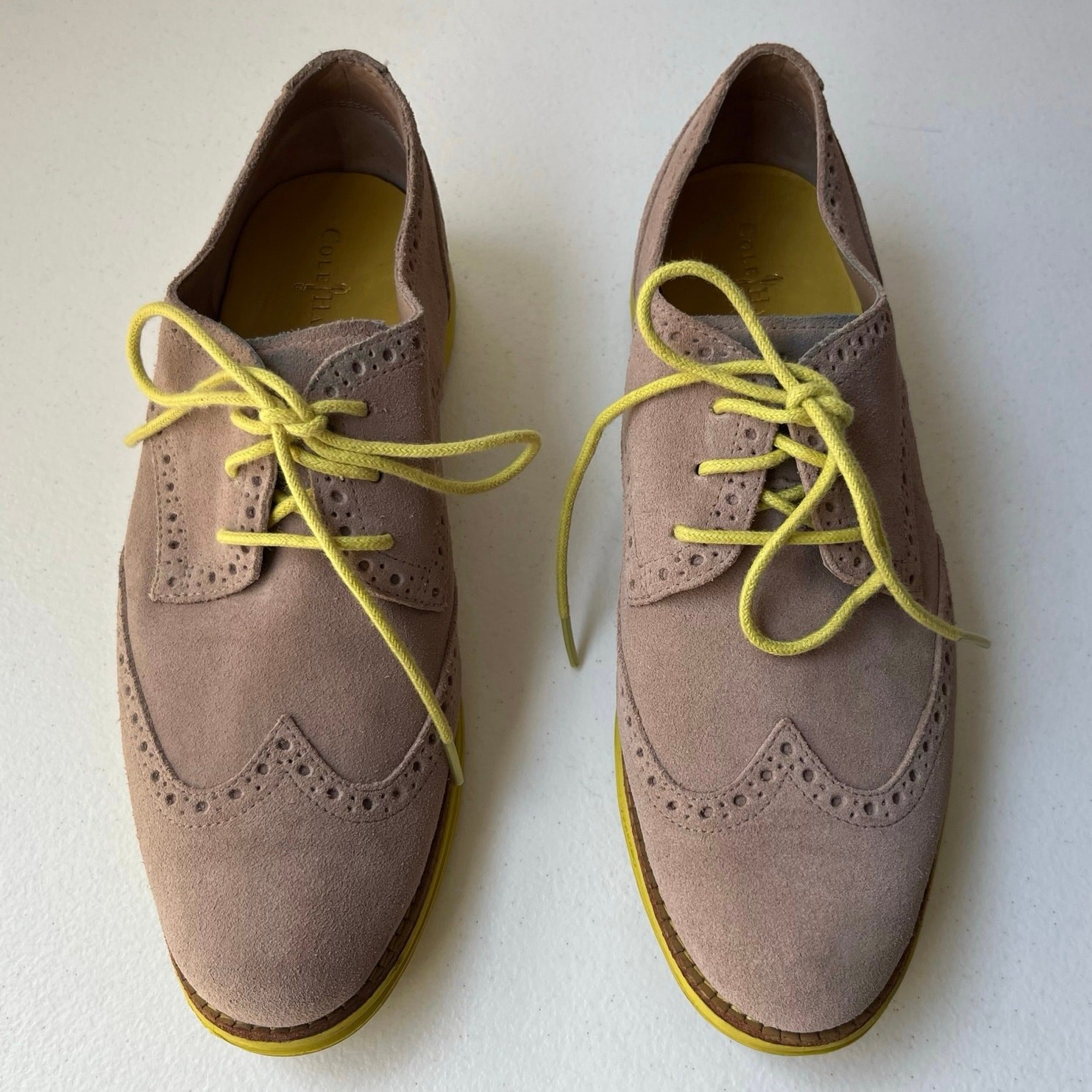 Cole Haan Alisa Lunargrand Wingtip Oxfords Women's 7.5 Tan Neon Suede Preppy