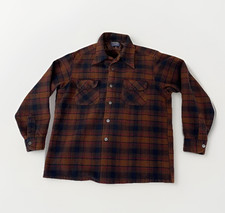 Vintage Pendleton Wool Flannel Shirt 60s 70s USA Mens M/L/XL Brown Navy Plaid