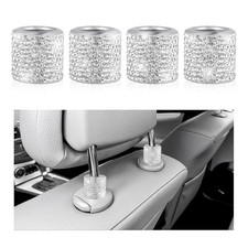 4 PCS Car Headrest Collars, Bling Rhinestone Headrest Collars Auto White