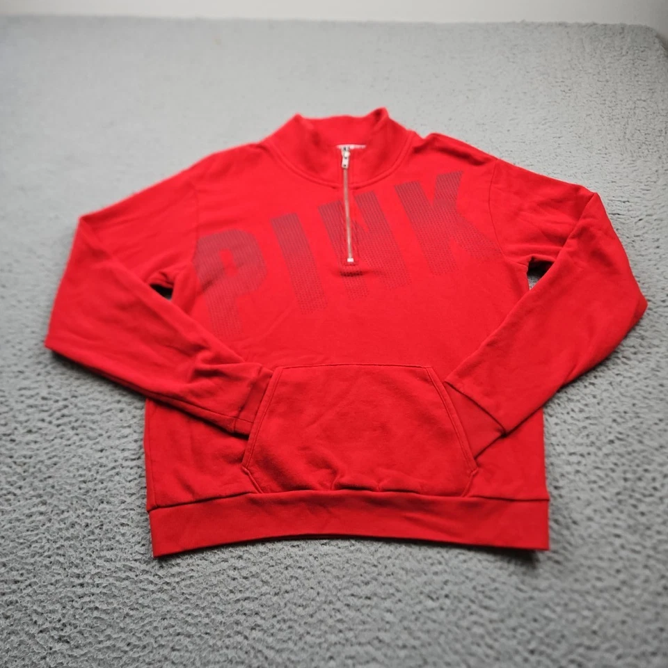 Suéter Victorias Secret Rosa Mujer Rojo Medio 1/4 Cremallera Manga Larga Pullover Foto 2 de 4