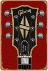 Vintage Tin Metal Sign Guitar Art Gibson LES Paul Custom 8x12