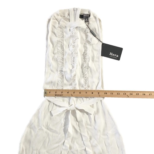 NWT Hera Jumpsuit Womens Size M White Shredded Texture Belted Waist Back Zip - Photo 8/15