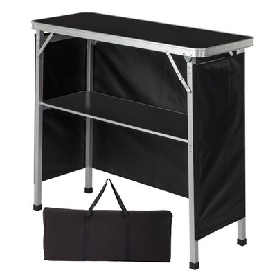 Portable Folding Bar Table with Shelf, Tradeshow Podium Table,Black