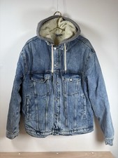 Men's Hooded Sherpa Trucker Denim Jacket Size M Divided H&M Vintage Look