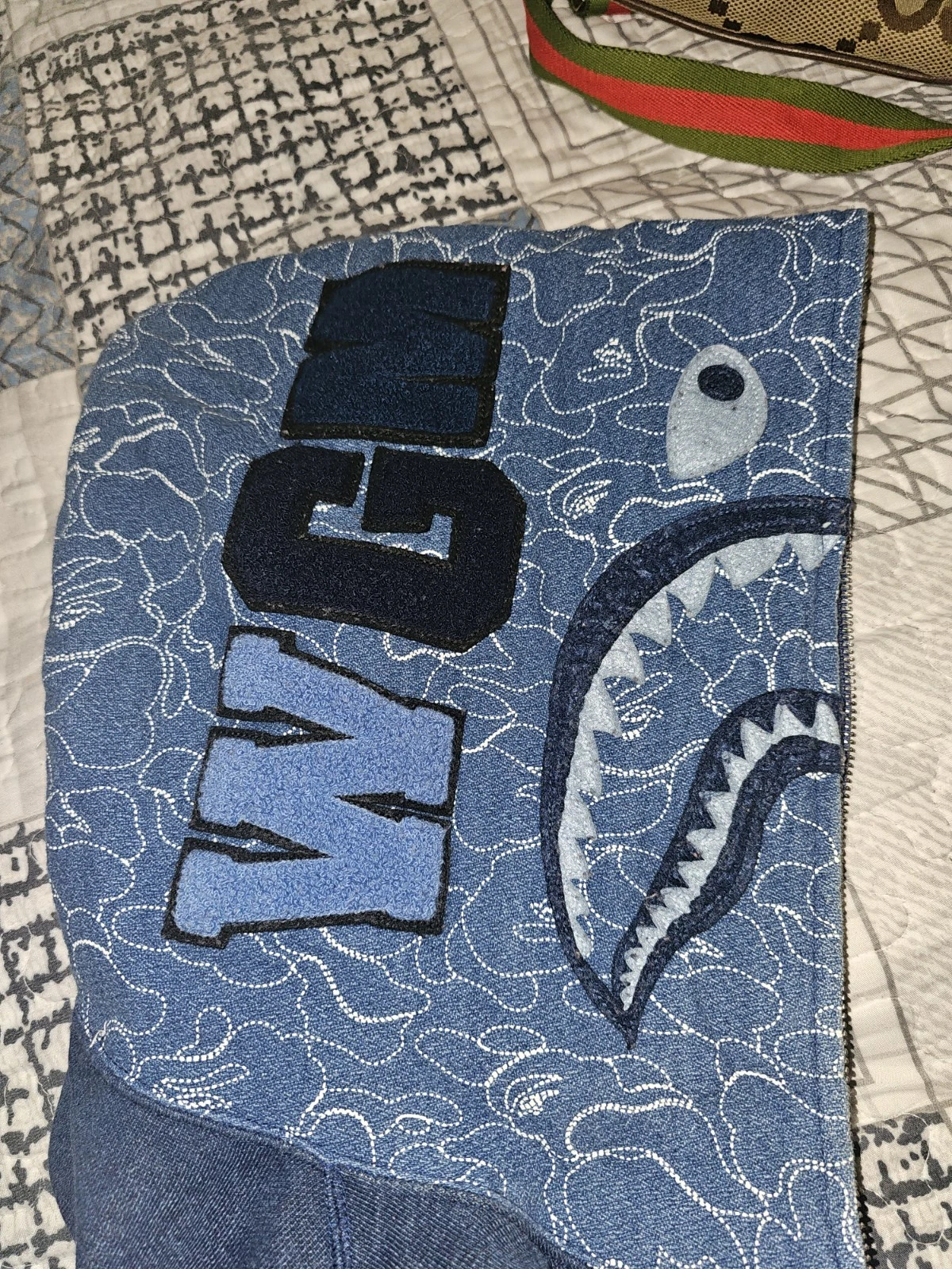 A BATHING APE (BAPE) Felpa con cappuccio zip Bape Indigo Shark Button **MOLTO SUPER RARA FELPA CON CAPPUCCIO BAPE*** taglia 2XL