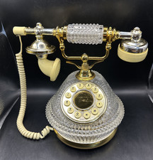 VINTAGE FRENCH STYLE CRYSTAL CORDED PRINCESS PHONE WITH GOLD ACCENTS