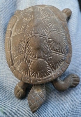 Vintage Brass Turtle Trinket Box Hinged Tortoise Jewelry Holder