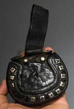 Tibet 18th Century Old Antique Buddhist Pure Silver Oxhide Wallet Purse Amulet