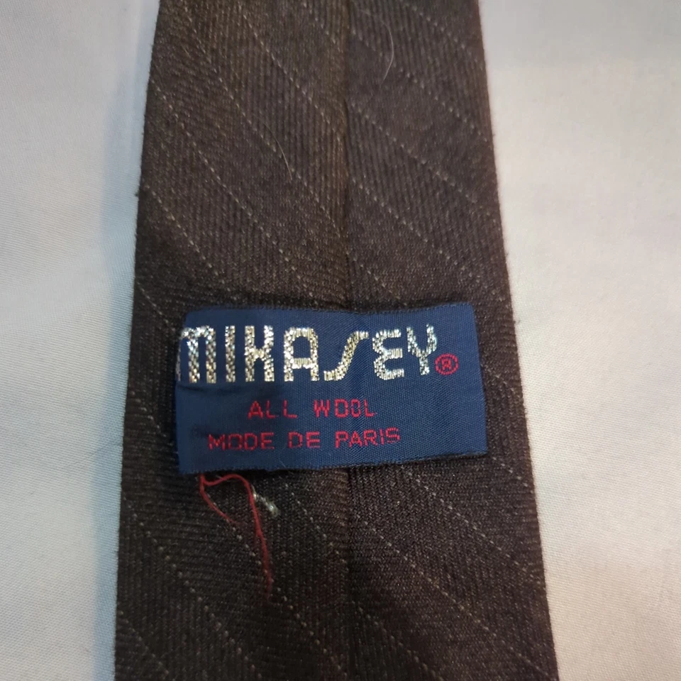 Vintage 60s by Mikasey 羊毛领带 褐色 米黄色 — 第 3/4 张图片