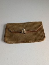 Vintage Whiting Davis Gold Metal Mesh Evening Clutch Bag Purse Rhinestone