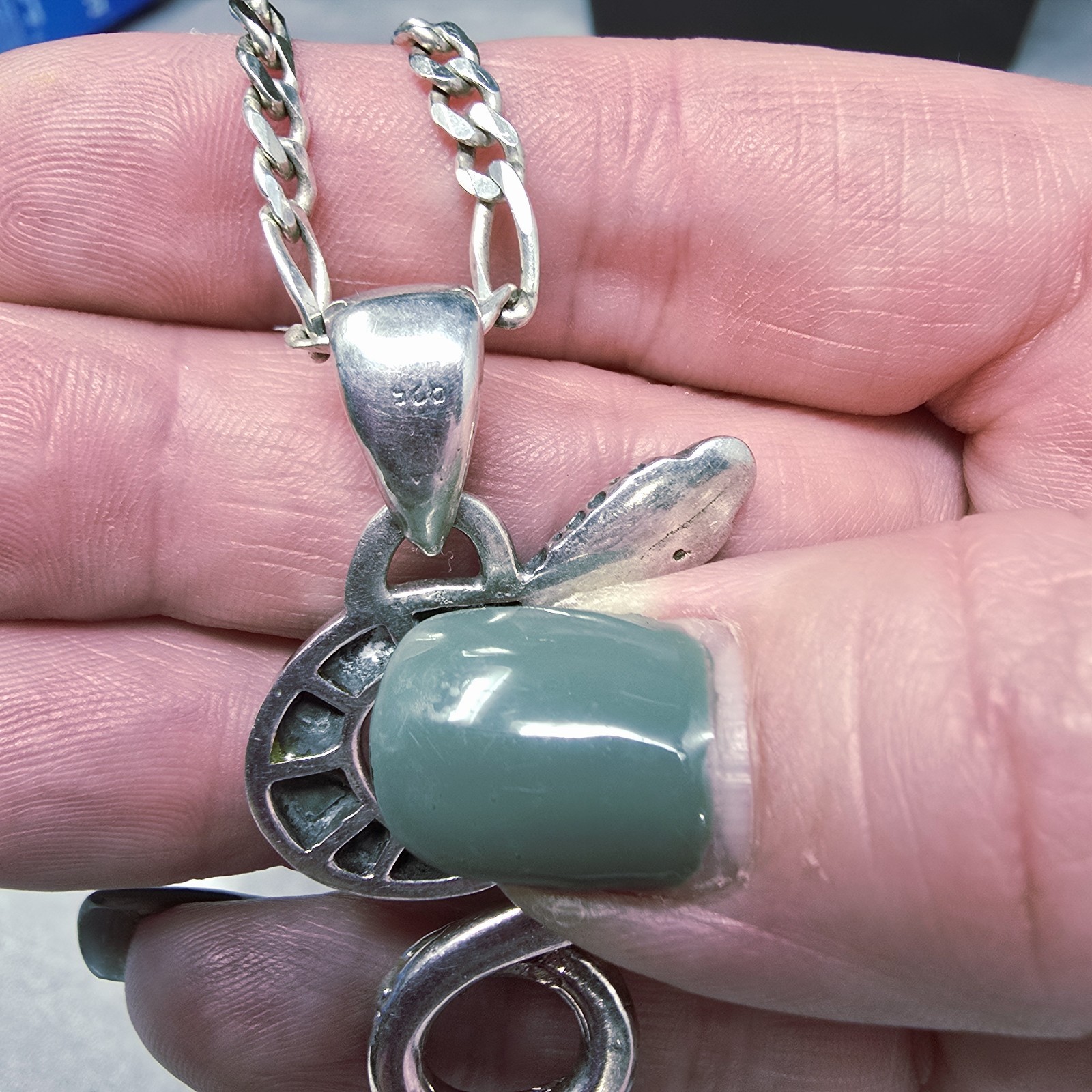 Solid Sterling Silver Snake Inlaid Turquoise Pend… - image 9