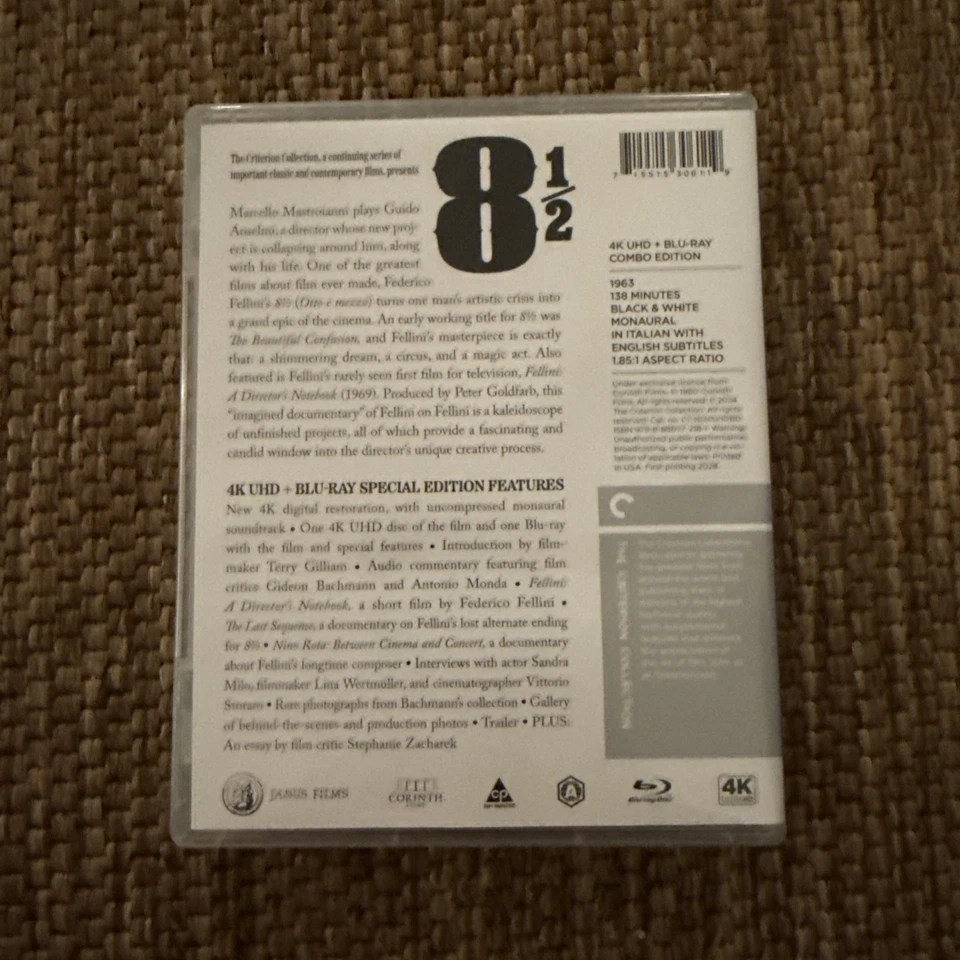 8½ (1963) - Criterion Collection - 4K UHD + Blu-ray, Open Never Played - Image 2 of 3