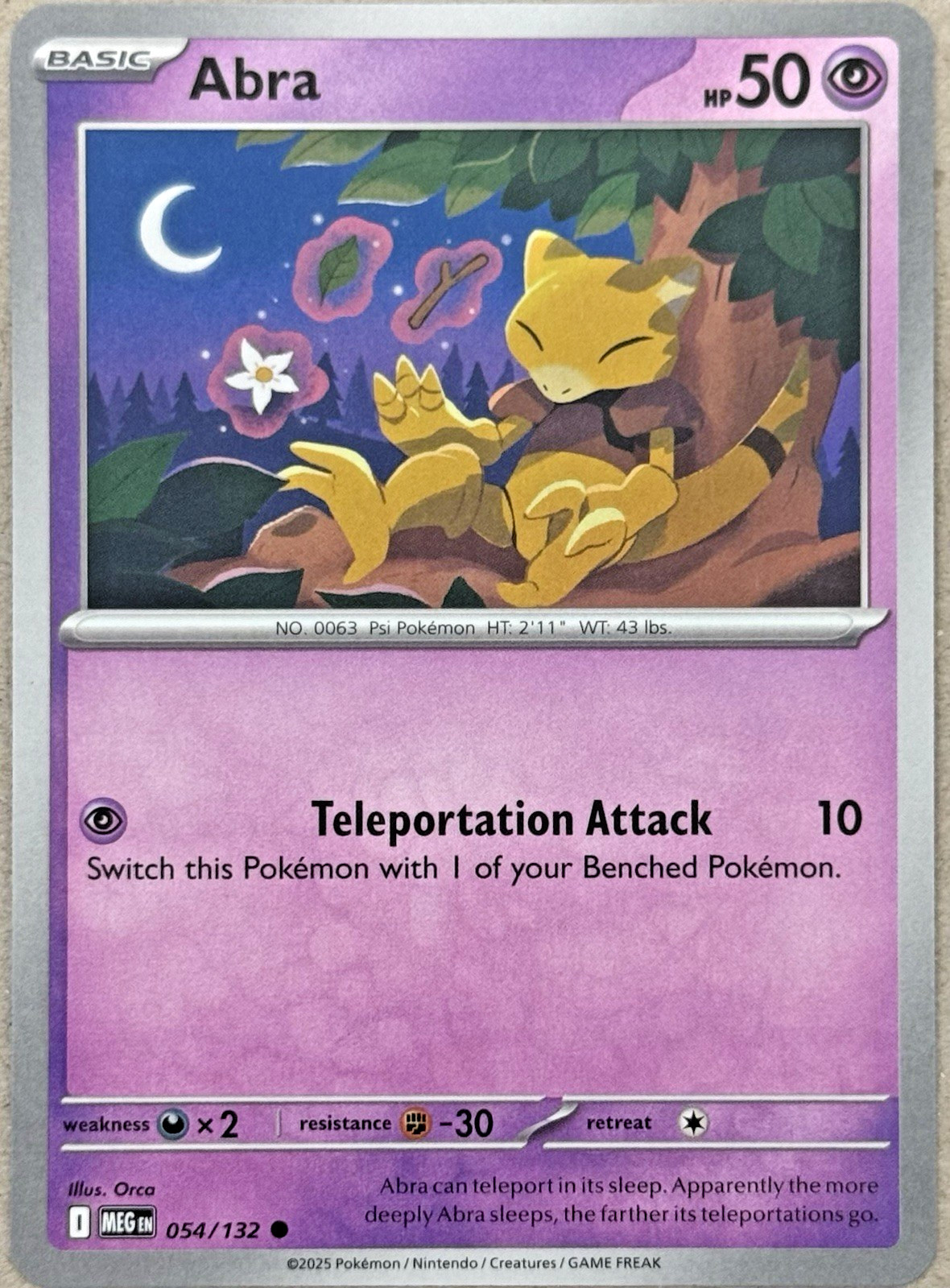 Abra Mega Evolution 054/132 Regular Common 2025 Pokemon TCG Near Mint