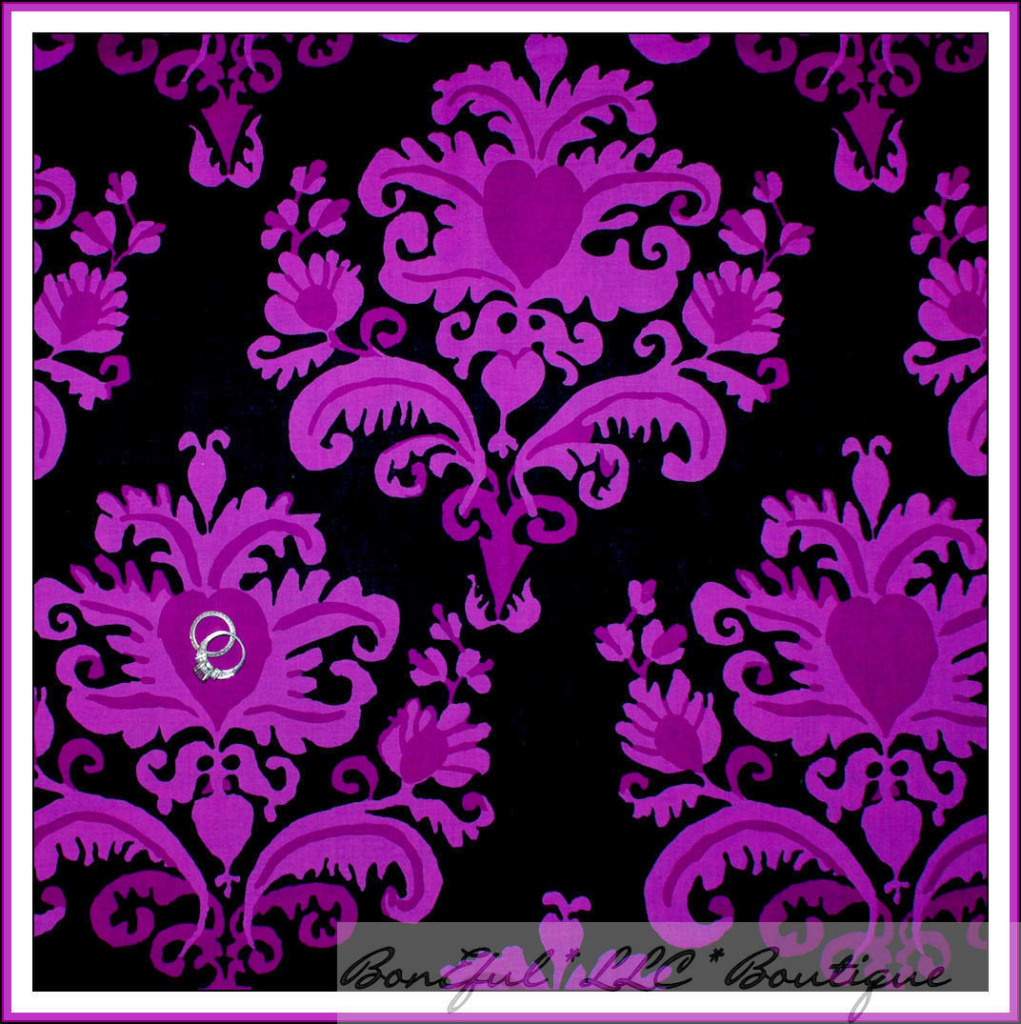 【8/16迄】Blood Drop Brocade アーティストプルーフ fab BonEful Fabric FQ Cotton Black Purple Brocade Heart Flower