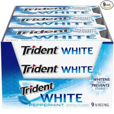 Trident White Peppermint GUM - Pack of 9 - Sugar Free - 16 COUNT