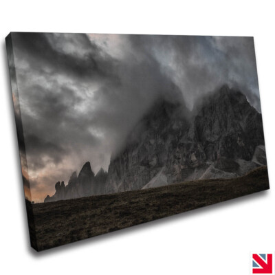 BERGE WOLKEN KÜNSTLERISCHE GRAUSTUFEN LEINWAND Wandbild Bild Druck